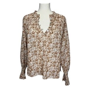 Cleobella Reza Blouse Top Tamil Woodblock Print 100% Cotton Size L